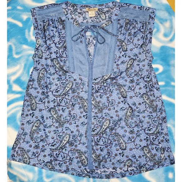 Lucky Brand Tank Top Blouse Womens Small S Paisley Keyhole Floral Knit Accent - Picture 1 of 3
